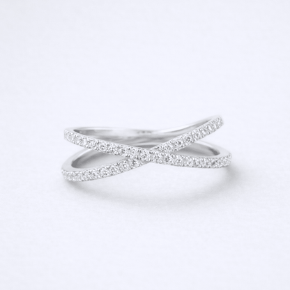 Anillo Cruzado de Oro Blanco 18K con Brillantes - Mateu Joyeros