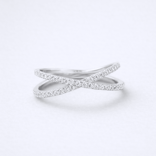 Anillo Cruzado de Oro Blanco 18K con Brillantes - Mateu Joyeros