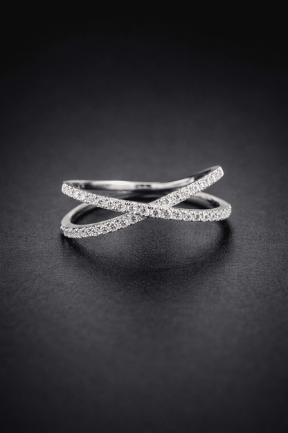 Anillo Cruzado de Oro Blanco 18K con Brillantes - Mateu Joyeros