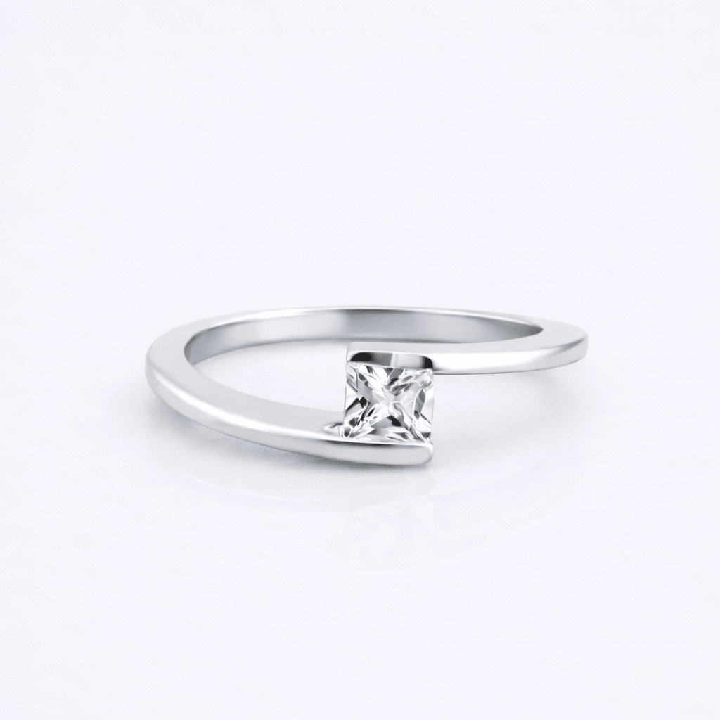 Anillo pedida oro blanco talla princesa - Mateu Joyeros