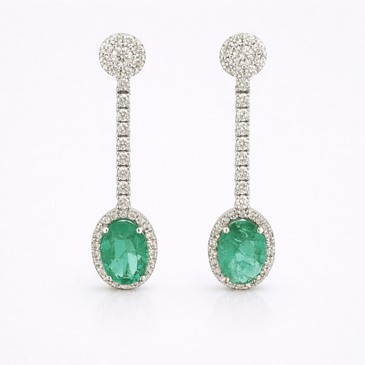Pendientes esmeraldas y diamantes - Mateu Joyeros